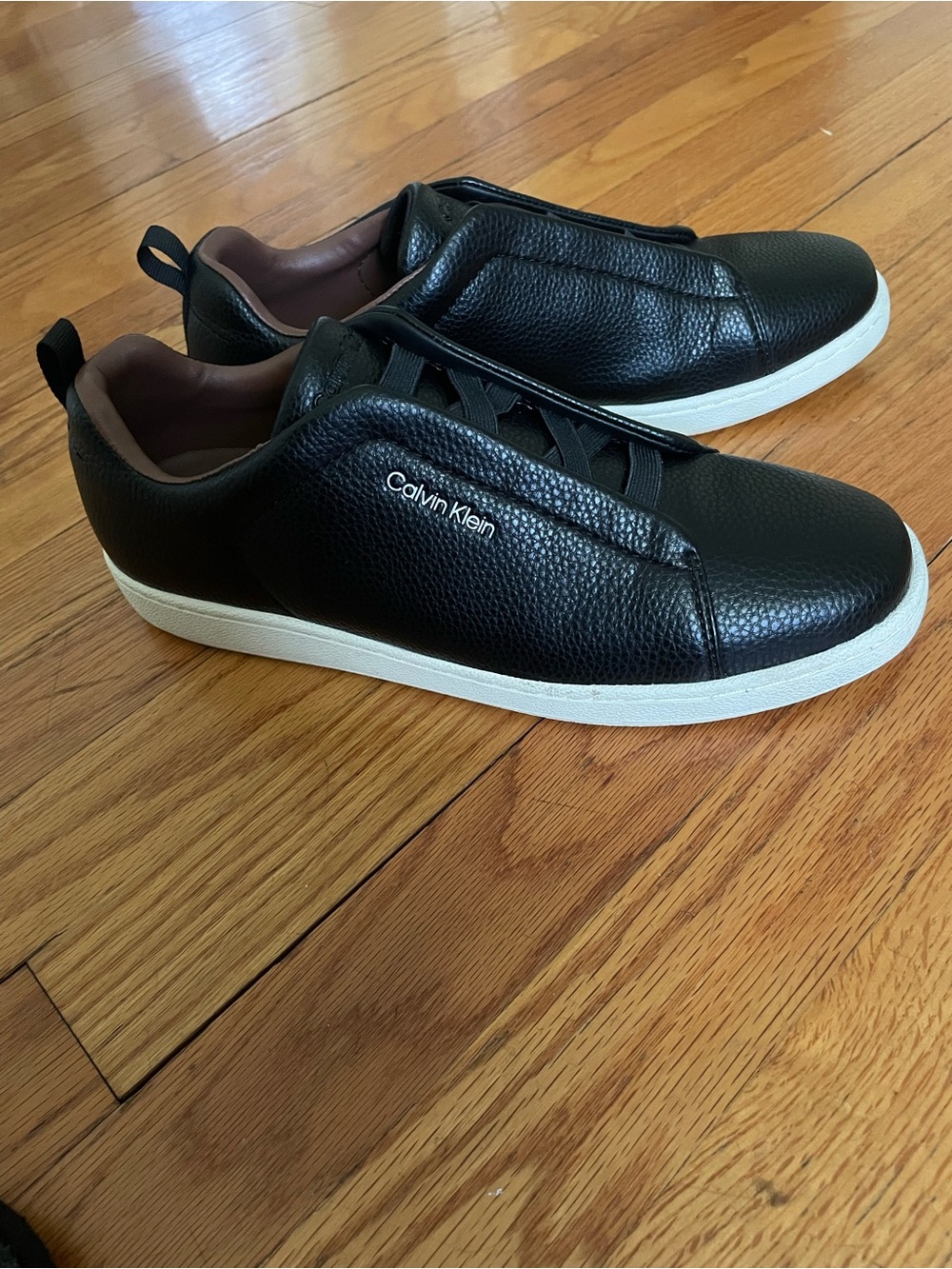 Calvin Klein Black Leather Low-Top Sneakers with White Sole